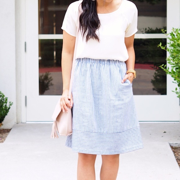 J. Crew Factory Dresses & Skirts - J. Crew midi skirt striped blue white SZ 2 XS